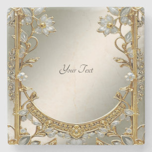 Gold Ornate White Floral Stone Coaster