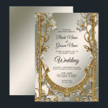 Gold Ornate White Floral Wedding Invitation<br><div class="desc">Beautiful Gold Ornate White Floral Wedding Invitation
Please choose your paper type preference. Paper Type Options:
Signature Matte Paper
Semi-Gloss Paper
Kraft Paper
Felt Ecru Paper
Linen Paper
Columned Paper
Laid Paper
Felt White Paper
Pearl Shimmer Paper
Champagne Shimmer Paper
Metallic Silver Paper</div>