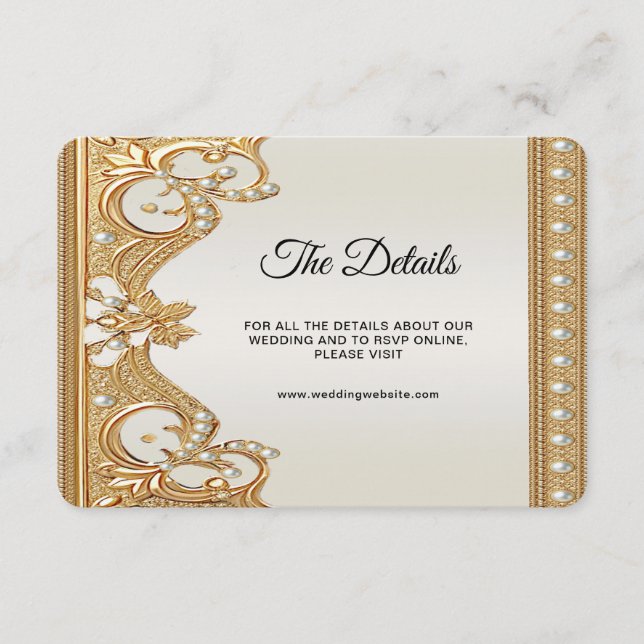 Gold Ornate White Pearls Detail Enclosure Card (Front)