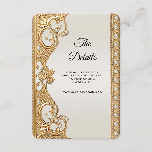 Gold Ornate White Pearls Detail Enclosure Card (Front)