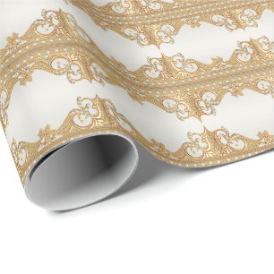 Gold Ornate White Pearls Wrapping Paper