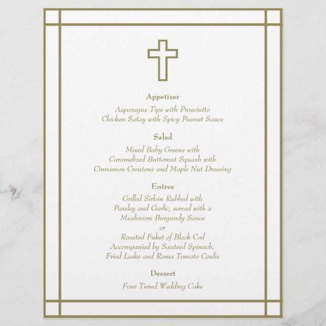 Gold Outline Cross Set Wedding Menu (Front)