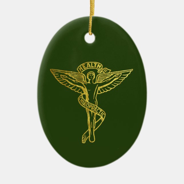 Gold Outline of Chiropractic Medical Symbol Ceramic Ornament (Front)