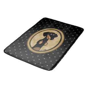 Gold Oval Dachshund Cartoon Portrait (black & tan) Bath Mat