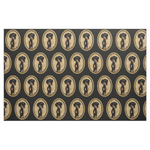 Gold Oval Dachshund Cartoon Portrait (black & tan) Fabric