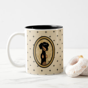 Gold Oval Dachshund Cartoon Portrait (black & tan) Two-Tone Coffee Mug