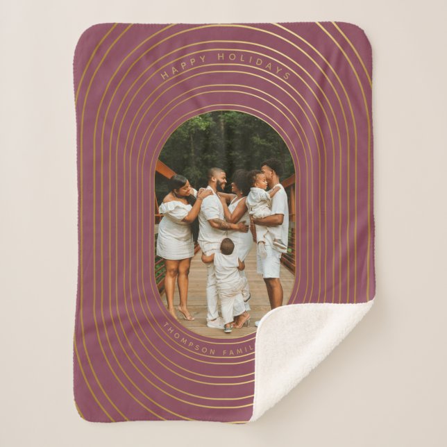 Gold Oval Frame Custom Photo Family Christmas Sherpa Blanket (Front)