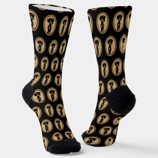 Gold Oval Frame Dachshund Portrait (black & tan) Socks (Angled)