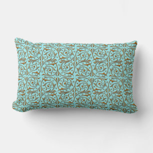 Gold over Teal Blue Green Vine Pattern Lumbar Cushion