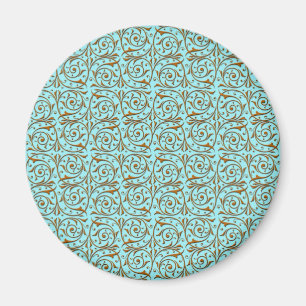 Gold over Teal Blue Green Vine Pattern Magnet