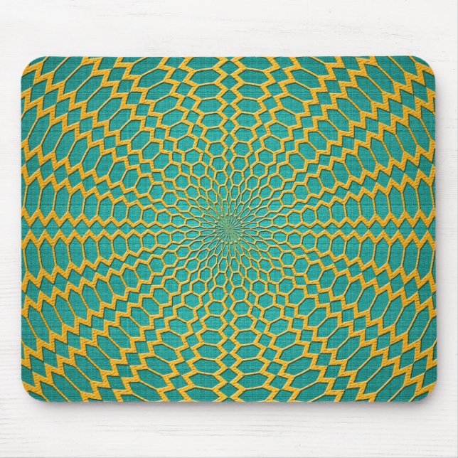 Gold over Teal Green Radial Design Mouse Pad (Front)