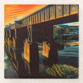Gold Over The Bridge Glass Coaster