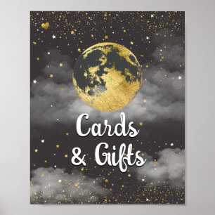 Gold Over the Moon and Stars Baby Shower Sign