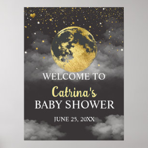 Gold Over the Moon Stars Baby Shower Welcome Sign