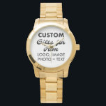 Gold Oversized Steel Watch Custom Gifts for Him<br><div class="desc">Custom Gifts for Him personalised Gold Oversized Stainless Steel Watch. Upload logo,  photo,  image,  design and add your own text to make your own personalised birthday,  Christmas,  Father's Day,  Valentine's Day celebration,  office gifts for him (man,  men,  husband,  boyfriend,  father,  dad,  young man,  son).</div>