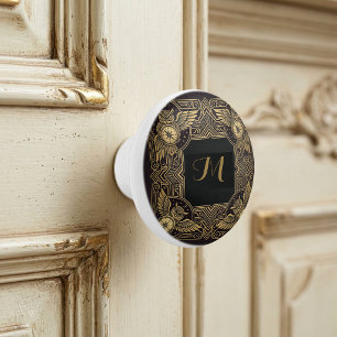 Gold Owl Compass Monogram Art Deco Ceramic  Knob