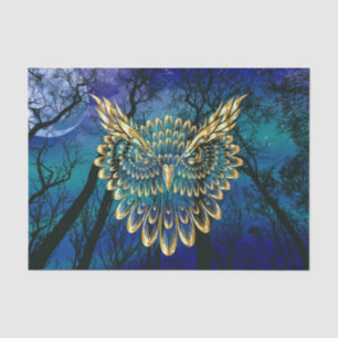 Gold Owl Face on forest at night Tissue Paper