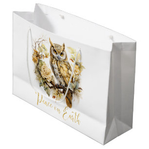 Gold Owl On A Branch  Large Gift Bag