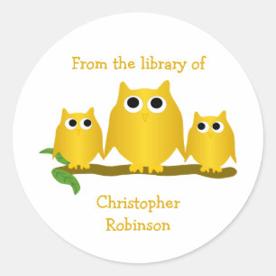 Gold Owls Design Bookplate Classic Round Sticker