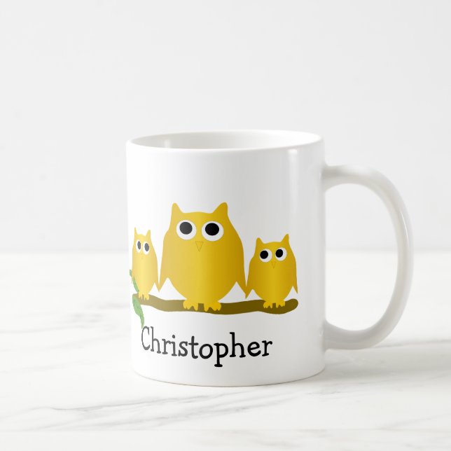 Gold Owls Design Personalised Coffee Mug (Right)