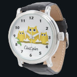 Gold Owls Design Personalised Watch<br><div class="desc">Wrist watch owl design. You can customise this watch with any text of your choice. Should you require any help with customising then contact us through the message link on this page. Owl design personalised wrist watch.</div>