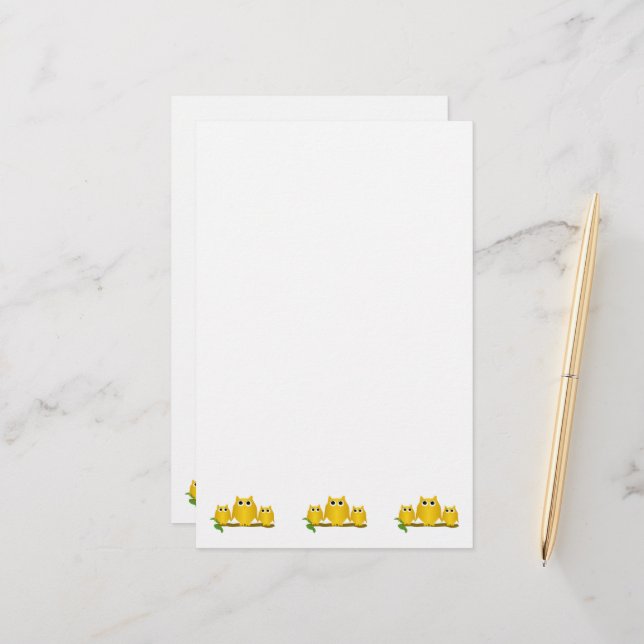 Gold Owls Design Stationery (Front/Back In Situ)