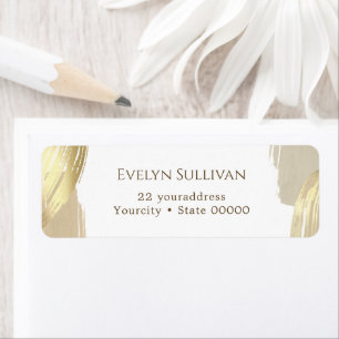 Gold paint brush strokes return address label