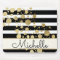 Gold Paint Splatter Black White Stripes Monogram
