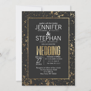 Gold Paint Splatters Wedding Invitations