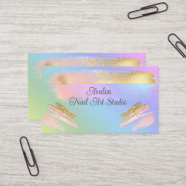 Gold Paint Streaks Nail Art Business Card (Front/Back In Situ)