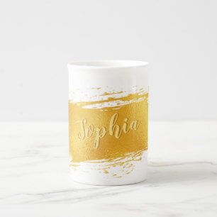 Gold Paint Stroke Add Name Bone China Mug