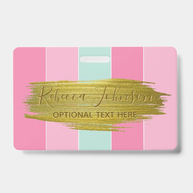 Gold Paint Stroke Colourful Stripes - Badge ID Badge (Front)