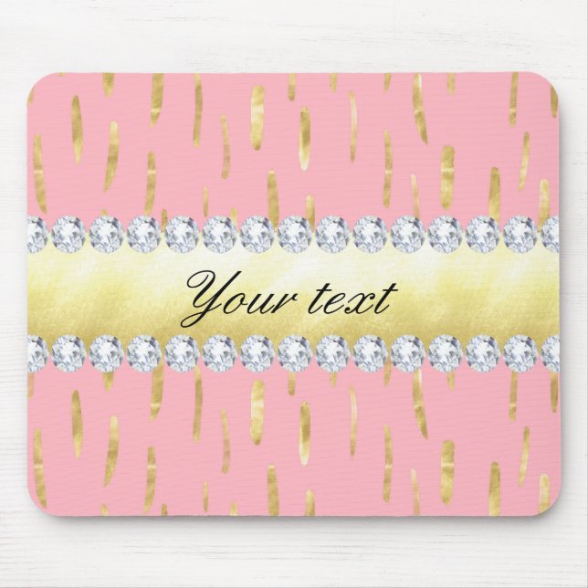 Gold Paint Strokes and Diamonds Pink Mouse Pad (Front)