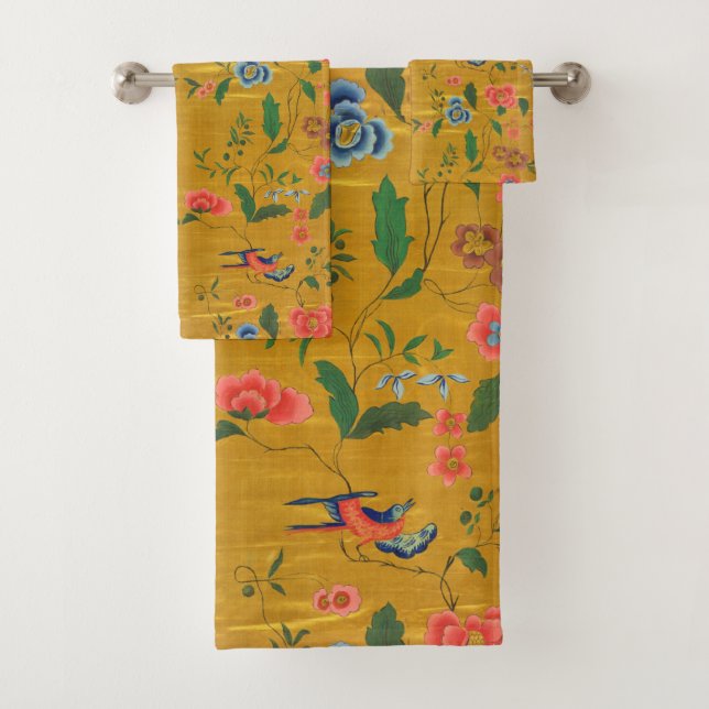 Gold Painted Boho Bright Colours Floral Bath Towel Set (Insitu)