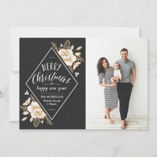 Gold Painted Flowers Christmas Holiday Photo Card
