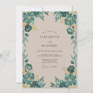 Gold Painted Leaf Wedding Invitation