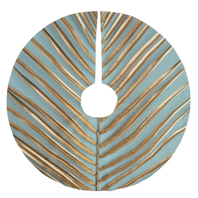Gold Painted Tropical Palm Pattern Brushed Polyester Tree Skirt (Front)
