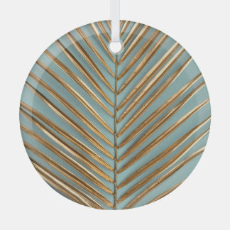 Gold Painted Tropical Palm Pattern Glass Tree Decoration
