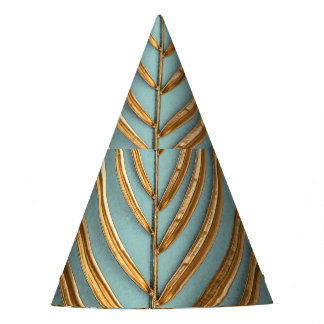 Gold Painted Tropical Palm Pattern Party Hat