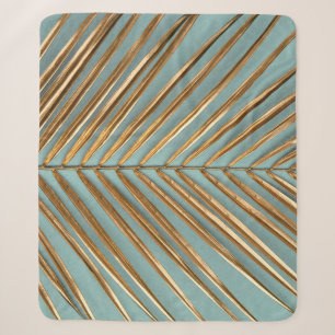Gold Painted Tropical Palm Pattern Sherpa Blanket