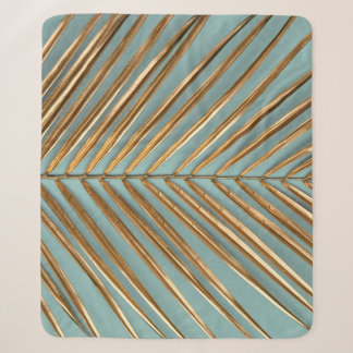 Gold Painted Tropical Palm Pattern Sherpa Blanket