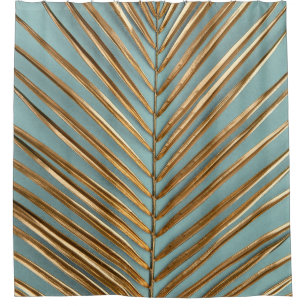 Gold Painted Tropical Palm Pattern Shower Curtain