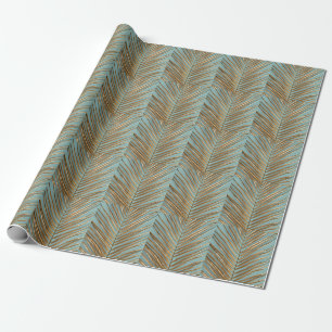 Gold Painted Tropical Palm Pattern Wrapping Paper