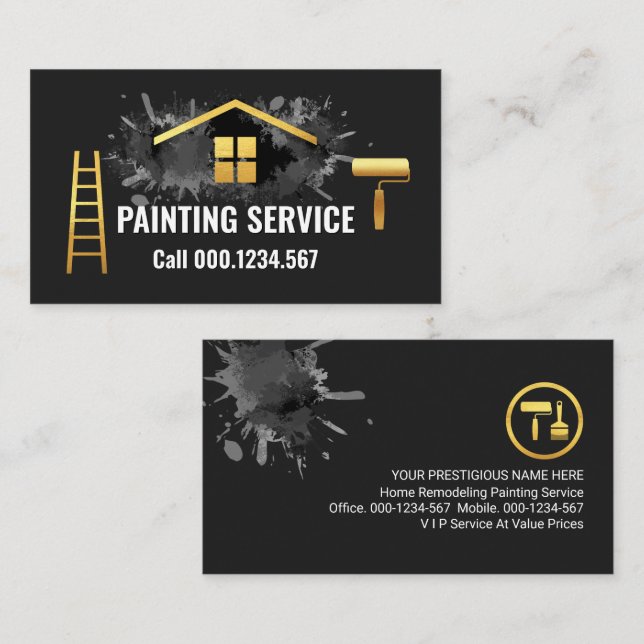 Gold Painting Brush Ladder Paint Splatter Business Card (Front/Back)