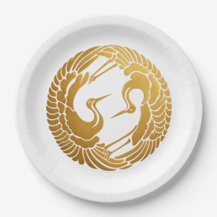 Gold Paired Cranes Japanese Paper Plates