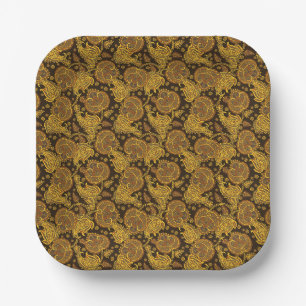 Gold paisley damask floral orientated ethnic patte paper plate