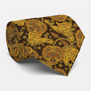 Gold paisley damask floral orientated ethnic patte tie