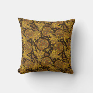 Gold paisley damask floral oriented ethnic patten cushion