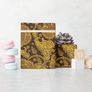 Gold paisley damask floral oriented ethnic patten wrapping paper
