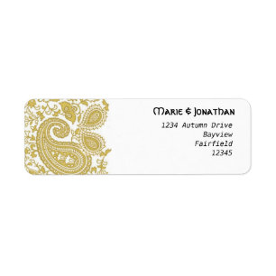 Gold paisley damask indian wedding return address label